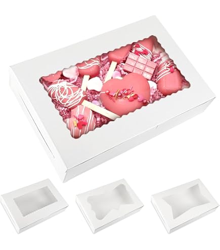 8-PACK Pink Pastry Bakery Box 14x10x3inchLarge DonutsMuffinsCookies Boxes Wit