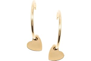 Happiness Boutique Damas Pendientes de Aro con Dije Corazón en Color Oro | Pendientes de Aro Delicados con Dije Corazón en Acero Inoxidable