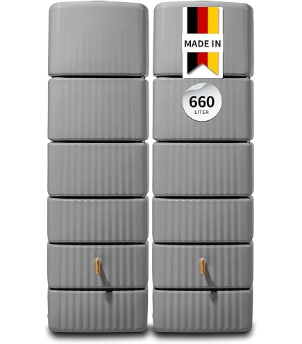REGENTONNE Säule Anthrazit 450l – Schlankes Design, Platzsparend, Bruchfestes PE, Inkl. Wasserhahn