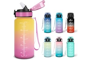 Motswedi Borraccia con Cannuccia, 0.5L Senza BPA, Adatto Gassato, Borraccia Motivazionale, A Prova di Perdite, Bottiglia Acqua, per Scuola, Palestra, Campeggio - Giallo&rosa