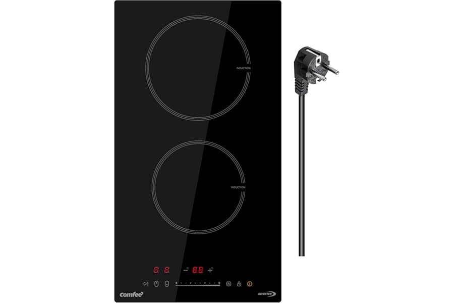 COMFEE Piano Cottura a Induzione con 2 Zone di Cottura Piani Cottura in Ceramica da Incasso, Cablaggio, Touch Control, Spegnimento Automatico, Chiusura a Prova di Bambino