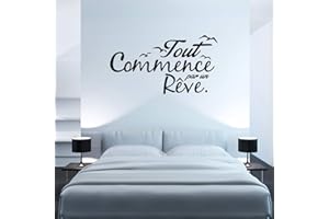 FNGEEN Décalcomanie de Mur French Motivational - "Tout Commence par un Rêve" - Décoration Intérieure pour Ambiance Positive & Espaces Inspirants (55x110cm)
