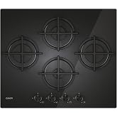 Candy CSG6DTB, Glass gas hob, 4 burners, 60 cm, Stainless steel independent controls, Cast iron grilles, Natural gas adaptabl