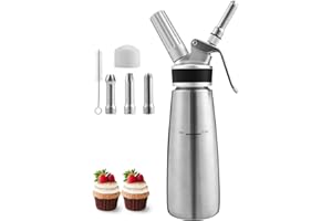 SWANEW Edelstahl Sahnespender, 500ml Sahnesyphon mit 3 Edelstahl Deko-Düsen Rostfrei Schlagsahne Dispenser Für Desserts Gebäck Sahne, Soßen und mehr