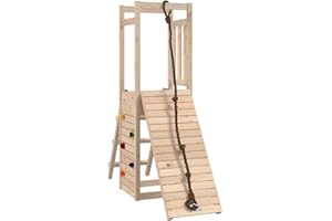 Gecheer Playhouse with Climbing Wall Wooden Playhouse Garden Play Swing Climbing Frame Outdoor Play Game Playhouse for Kids Solid Wood Pine 280