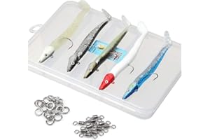 DONQL 5 Cebos de Pesca Suaves con Cabeza de Plomo Anzuelo, Sidewinder Sandeel ruibarbo natillas de mar señuelos de Pesca con Caja (9,5 cm / 9,9 g, 5 Unidades)