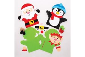 Baker Ross Kits de Couture marionnettes à Main de Noël (Paquet de 4) - Loisirs créatifs de Noël pour Enfants