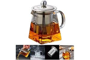 Pluiesoleil Square Glass Tea Pot with Infuser 350ML, Loose Leaf Teapots with Infuser, Square Tea Pot with Strainer, Stovetop Microwave Safe Teapot