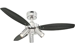 WESTINGHOUSE LIGHTING 72290 Ventilateur de plafond d'intérieur à trois pales et trois lampes Jet Plus de 105 cm, finition en nickel brossé avec projecteurs