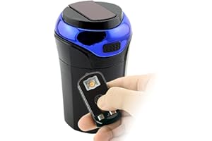 STOREBAO Auto Aschenbecher mit Feuerzeug und LED Licht, USB wiederaufladbar, Abnehmbarer Zigarettenanzünder mit Deckel (Klassisches Blau)