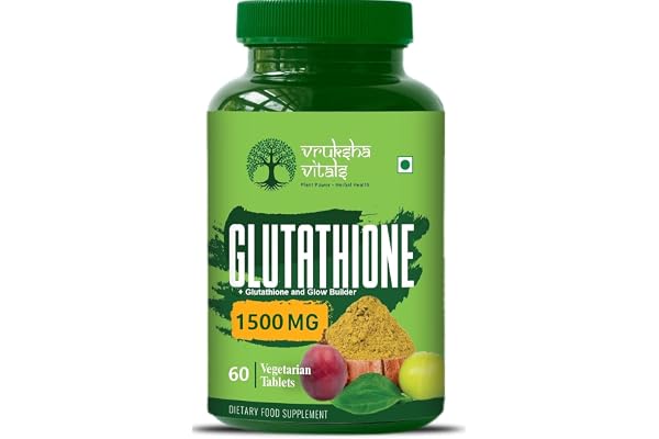 VRUKSHA VITALS Glutathione Tablets For Skin Whitening - 60 Tablets Capsules Supplements with Vitamin C with Biotin, Vegetarian Collagen for Skin Glow