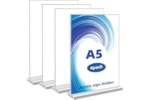 Ausune Acryl-Schilderhalter, A5, transparent, doppelseitig, für Hochzeitsempfang, Menü, Party-Dekoration, Bilderrahmen, Restaurant, Büro, Ausstellung, Geschäft, 4 Stück