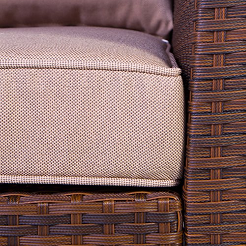 Vanage Gartenmöbel-Set Rom - Rattan-Optik - Polyrattan Lounge-Möbel für Garten, Balkon & Terrasse - Rattansofa & 2 Rattansessel & Gartentisch - Outdoor-Garnitur mit Auflage & Kissen, Braun