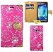 Produktbild Samsung Galaxy Xcover 3 Handy Tasche, FoneExpert® Bling Luxus Diamant Hülle Wallet Case Cover Hüllen Etui Ledertasche Premium Lederhülle Schutzhülle für Samsung Galaxy Xcover 3 (Rosa)