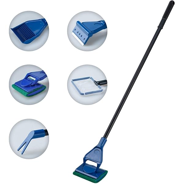 Kit Pulizia Acquario 3 In 1 - Raschietto Alghe Con Asta Estendibile 35,6 Cm, Lama In Acciaio, Per Vetro E Ghiaia
