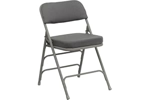 Flash Furniture 2 Pack Hercules Series Premium Curved Triple Braced & Double Hinged Upholstered Metal Folding Chair, Nylon, Gray Fabric/Gray Frame, Set of 2