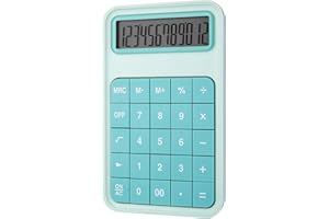 EooCoo Desktop Calculator, 12 Digit Large Display Battery LCD Display Office Calculator - Turquoise