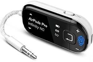 Avantree Voyager – Adaptador Bluetooth 5.4 para Avión con Pantalla OLED para Auriculares y AirPods, Chipset Qualcomm, aptX Adaptive, con Auracast, Transmisor de Audio Inalámbrico AUX 3.5mm para Viajes