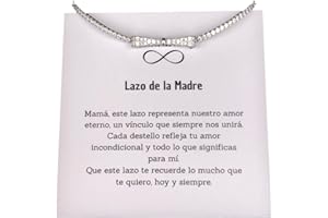 Infinitliving Pulsera “Lazo de la Madre” – Plata de Ley 925 – Ajustable - Con Circonitas – Regalo Día de la Madre - Incluye Tarjeta Emotiva, Caja y Bolsa para Regalo