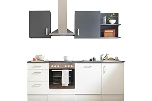 Stella Trading Corner 220 Moderna electrodomésticos Amplia Cocina Equipada Espacio de Almacenamiento, Madera, Blanco/Gris Antracita, 220 x 211 x 60 cm (B/H/T)