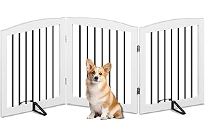 HOLTICO Absperrgitter Hund,Hundegitter für Wohnung ohne Bohren aus Metal Holz,Freistehendes Hundeabsperrgitter Türgitter Treppengitter Schutzgitter Hund Faltbar Weiß,3 Paneelen Türschutzgitter