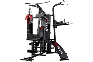 AsVIVA MG6 Kraftstation für Zuhause | Hochwertige Fitnessstation mit Boxsack Bauchtrainer | Multigym mit Seilzug Butterfly | Einschließlich 90 kg Gewichte | Max. Gewichtsbelastung 150 kg