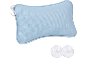 DINHAUYON Bath Pillow with 2 Anti-Slip Suction Cups & 1 Hook, Bone Shaped Bathtub Small Pillows, Tub Back Rest Cushion, Bathroom Bathing Headrest for Support Head, Neck, Shoulders, Relaxation and Home Spa(Blue)