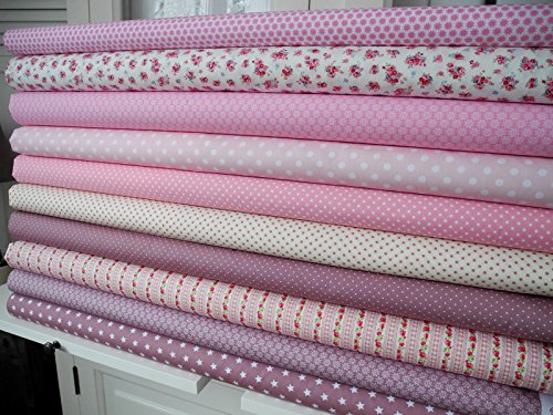 Lottashaus 10x Stoff Rosa Dots Stoffpaket No14 Stoffe Patchwork Shabby chic - 3