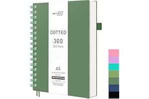 ‎RETTACY RETTACY Notizbuch A5 Dotted, Bullet Journal Spiral-Notizbuch Gepunktet mit 300 Seiten, Softcover Ringbuch 100 g/m² Dickes für Frauen Männer Arbeit Büro Schule, 14.5 x 21cm - Dunkelgrün