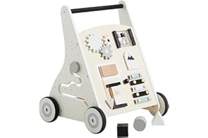 Asweets Trotteur en Bois Pour Bébé, Centre d'Activités Multiples Montessori Pour Garçons Et Filles de 12+ Mois, Jouet Éducatif à Pousser Et à Tirer (Couleur du Bois)