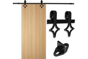 Tubiaz Juego de herrajes para puertas correderas de 183 cm (6FT) de acero al carbono negro con ruedas y carril para puerta corredera de madera puerta corredera puerta corredera hasta 150 kg diamante