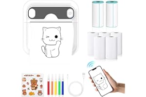 Carseatty Sticker Printer, Inkless Bluetooth Pocket Thermal Printer Wireless Label Machine Mini Photo Printer for Printing Logo, Notes,Journal,List,Memo(including 7 rolls of printing paper)