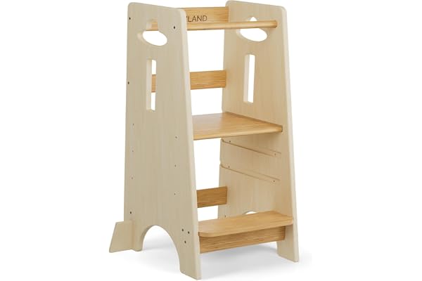 COSYLAND Lärande torn för barn - lärande torn i trä för spädbarn från 1 till 6 år - justerbar höjd i 3 nivåer - 80 cm - naturlig klassisk