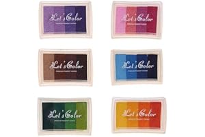 DEER PLATZ Coussins Encreurs,Tampon Encreur Rainbow 6 Ensembles De Processus Multicolore Bricolage 24 Couleurs, Adapté Aux Tampons En Caoutchouc, Aux Dessins d’Empreintes Digitales, Etc (6 Pièces)