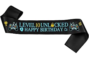 FUPOLARA Gaming 10th Birthday Decorations Sash - Boys Level 10 Unlocked Banners, Black Happy Birthday Sash for 10 Years Old Birthday Party Supplies