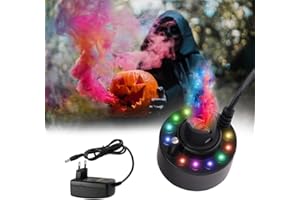 WDKXCN Ultraschall Vernebler, Ultraschall Nebler, Nebelmaschine Mini mit 12 Led Bunten Lichtern, Ultraschall Zerstäuber für Brunnen, Garten, Halloween Pumpkin und Hexentop, Eu-Stecker (Schwarz)