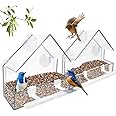 WLLKOO Window Bird Feeder 2 Pack, Bird House for Outside with 4 Rod, Small Acrylic Window Bird Feeder with Strong Suction Cups and Drain Holes 5.9 * 2.4 * 5.9 in