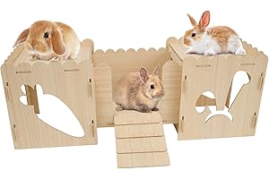 Biggun Wooden Rabbit Castle Hideout Tunnel Playhouse- Large Handmade Bunny Rabbit Castle Small Animal Rest and Play House with Ladder & Tunnel for Chinchilla Guinea Pig Hamster Hideout Habitat