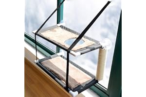 XianghuangTechnology Cat Window Hammock Perch Cat Bed Kitty Sunny Seat Double Layers Pet Perch With Scratching Post, 6 Suction Cups Holds Up to 22lbs (Double Layers)