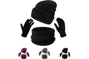 RainFlowwer Winter Beanie Hat Scarf Touch Screen Gloves Set for Men Women, Beanie Hat Long Scarf Thermal Gloves Winter Warm