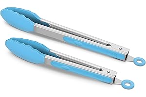 ALLWIN-HOUSEWARE W Set mit 2 Küchenzangen, Premium-Edelstahl, Verriegelung, 22,9 cm & 30,5 cm, Silikon, zum Grillen, Kochen, Lebensmittelzange, Blau