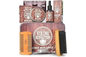 Viking Revolution - Beard Grooming Kit for Men - Ultimate Beard Kit with 100% Boar Beard Brush, Beard Comb, Beard Balm, Beard Oil & More - Gifts for Men - Valentines Gifts for Him - Sandalwood