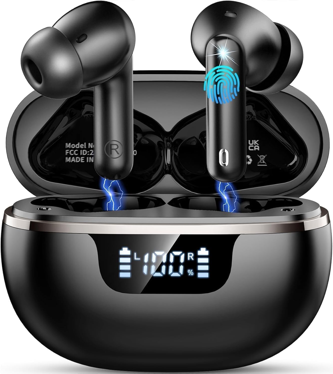 Auriculares Inalambricos Bluetooth, 2026 Cascos Inalambricos Bluetooth 5.4 HiFi Estéreo, 45 Horas Auriculares inalámbricos con ENC Cancelacion Ruido, IP7 Impermeable/Pantalla LED/Carga Rápida Tipo-C