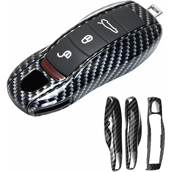 Étui De Protection En Cuir PU Pour Clé Porsche (Cayenne, Carrera, Panamera 2003-2010) - Noir/Marron/Gris - Avec Porte-clés - 2