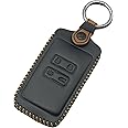 QIULIFAN Key Card Case for Renault Key Fob 4 Buttons Leather Key Cover with Keyring for Renault Megane Clio Captur Kadjar Espace Dacia Duster, Black