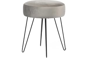 OHS Dressing Table Stool Round Matt Velvet Vanity Makeup Chair for Small Spaces Bedroom Ottoman Pouffe with Sturdy Hairpin Metal Leg Footstool Footrest, Charcoal Grey