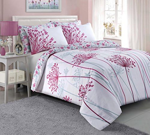 Meadow Pink Cameo Reversible Duvet Set Quilt Cover Bedding &amp; Pillow Case Bedroom Set (2 sizes) (Double)