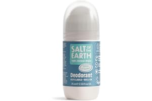 Desodorante natural en roll-on Salt Of the Earth - Océano y coco - Recargable, vegano, aprobado por Leaping Bunny, fabricado en el Reino Unido - 75ml