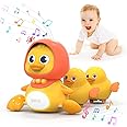 Gofimyee Musical Crawling Duck Toy, Sound Toys for 6 12 Months, Baby Toy for Toddler 1 2 3 year old, Early Educational Baby Toy with Light; Sound; Lullaby, Includes One Large Duck and Two Baby Ducks