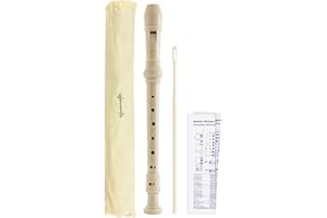 World Rhythm WR-807 Flauto dolce per scuola, flauto soprano in tre pezzi, con scovolino per pulizia, tabella per diteggiatura e custodia - Bianco